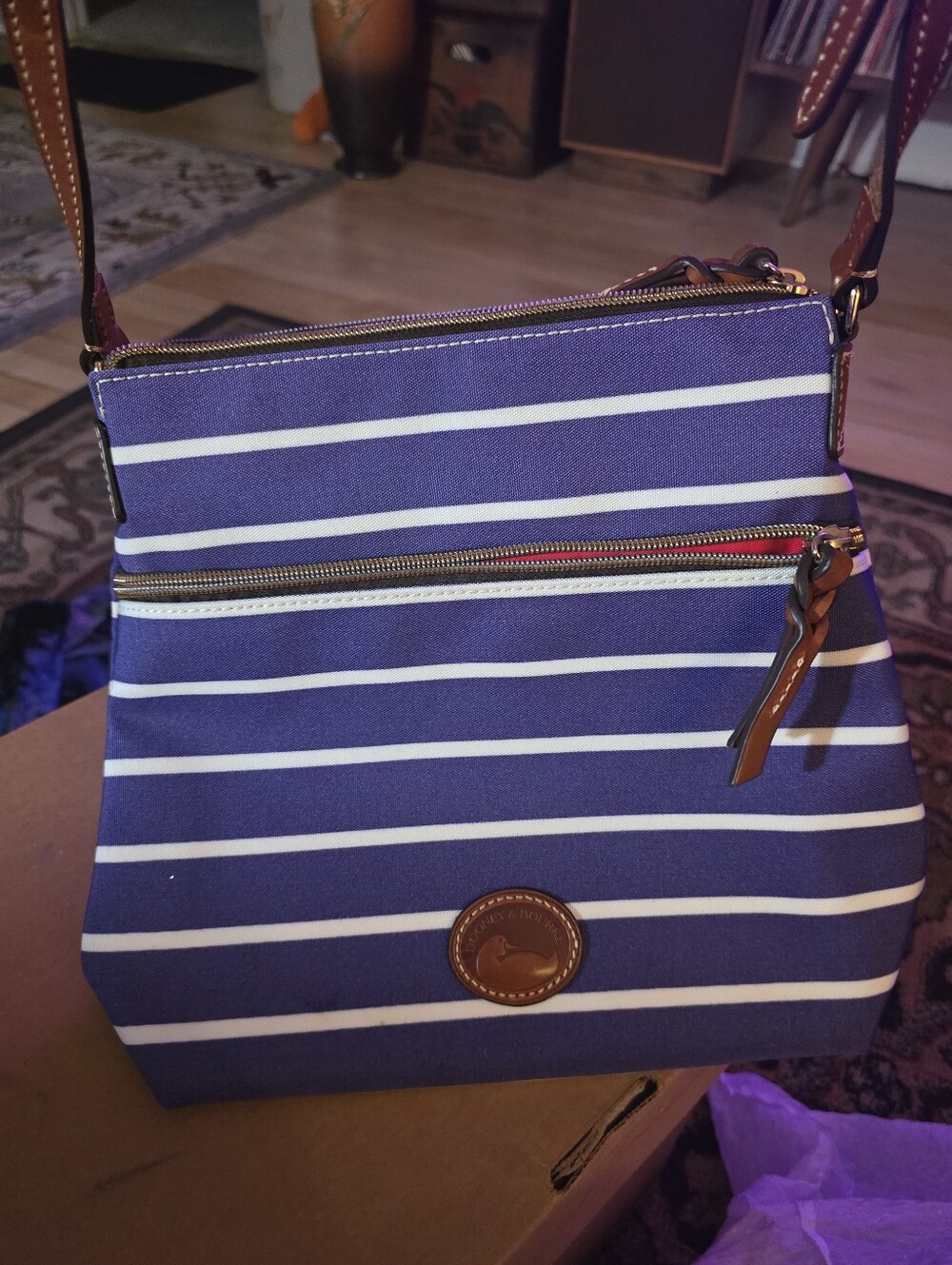 Dooney & Bourke | Nautical Purple and White Striped Crossbody Bag Purse!